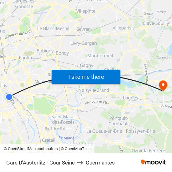 Gare D'Austerlitz - Cour Seine to Guermantes map