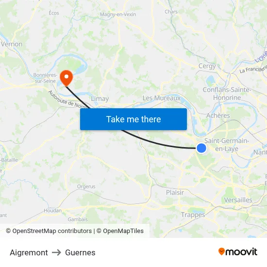 Aigremont to Guernes map