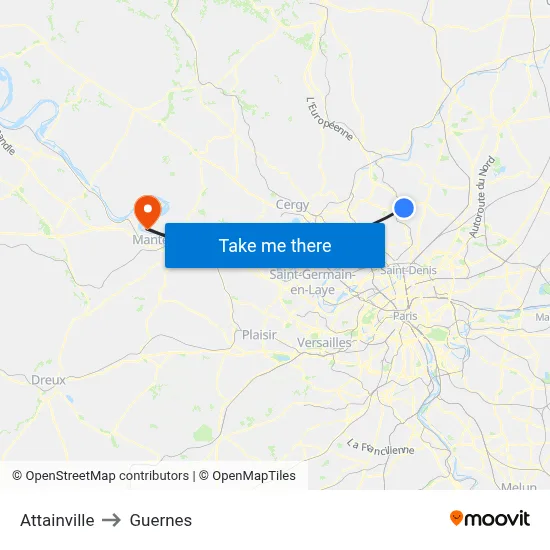 Attainville to Guernes map