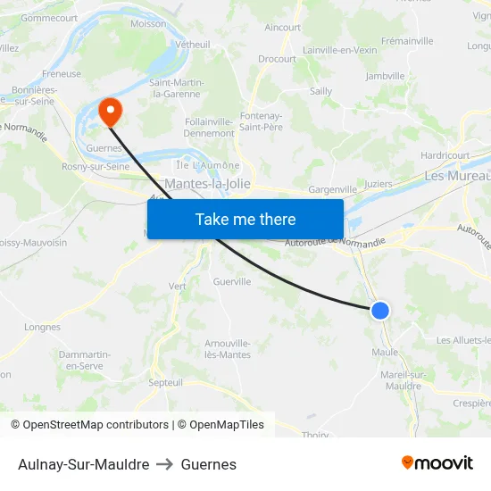 Aulnay-Sur-Mauldre to Guernes map