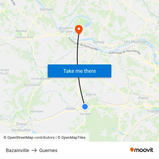 Bazainville to Guernes map