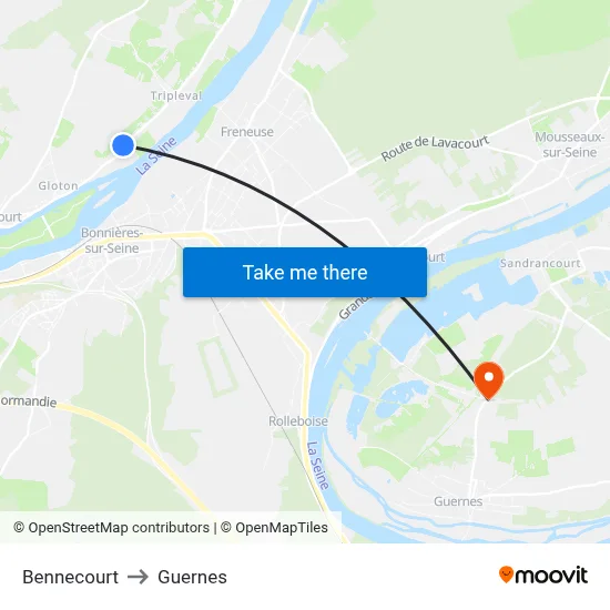 Bennecourt to Guernes map