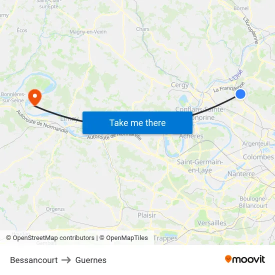 Bessancourt to Guernes map