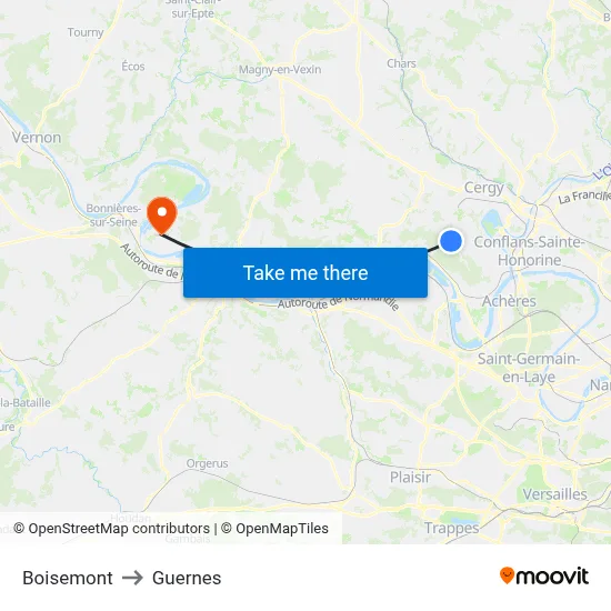 Boisemont to Guernes map