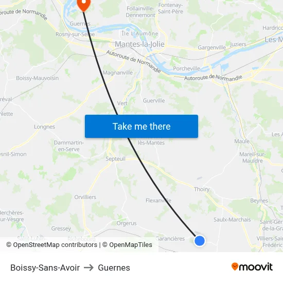 Boissy-Sans-Avoir to Guernes map