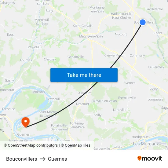 Bouconvillers to Guernes map