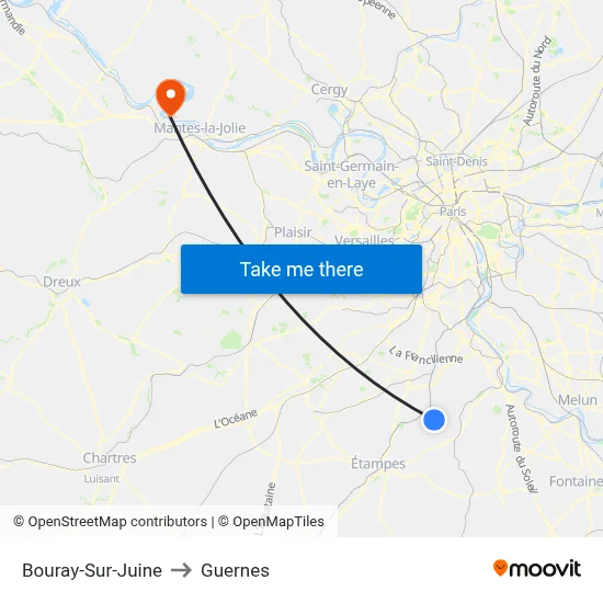 Bouray-Sur-Juine to Guernes map
