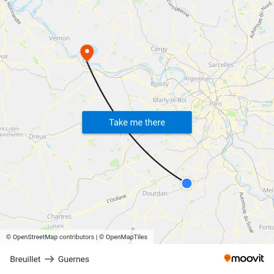 Breuillet to Guernes map