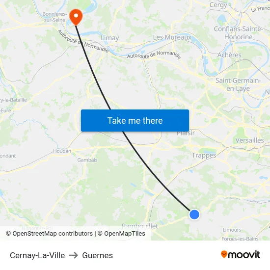 Cernay-La-Ville to Guernes map
