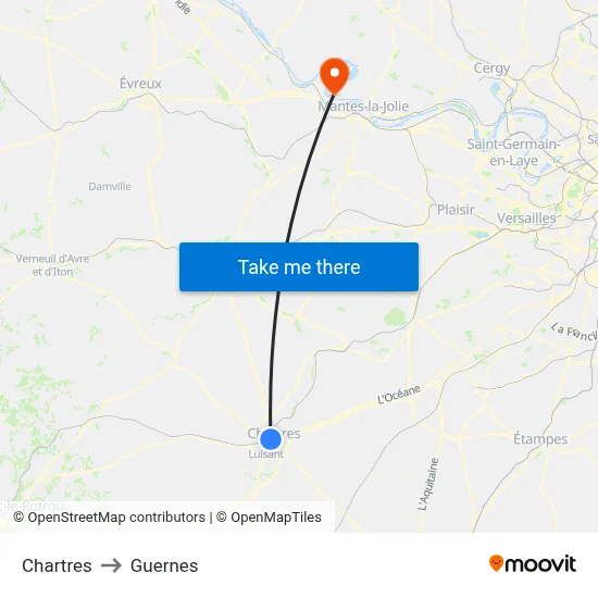 Chartres to Guernes map