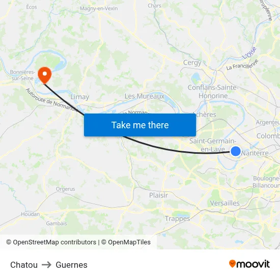 Chatou to Guernes map