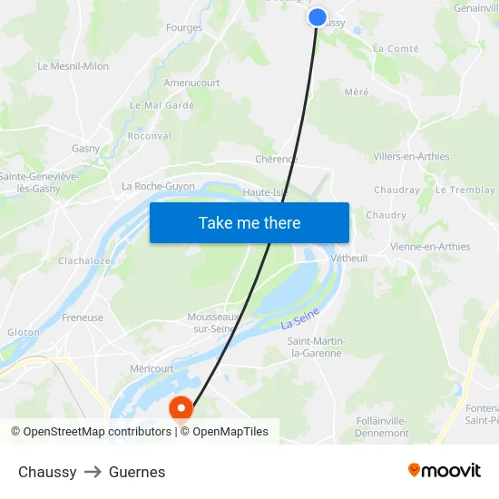 Chaussy to Guernes map