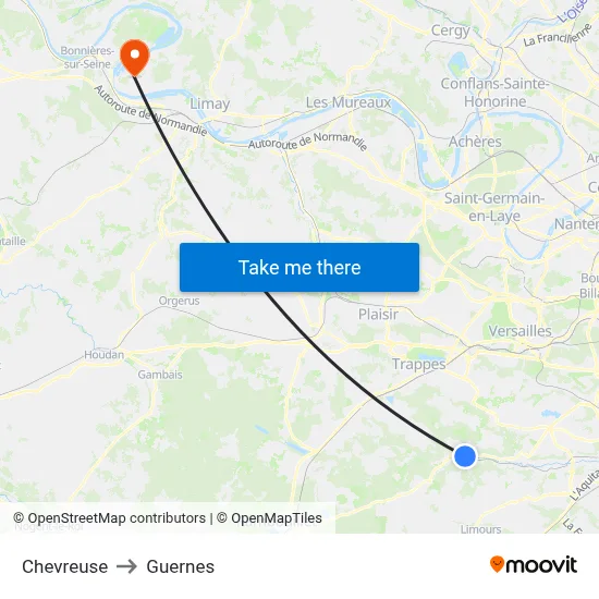Chevreuse to Guernes map