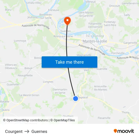 Courgent to Guernes map
