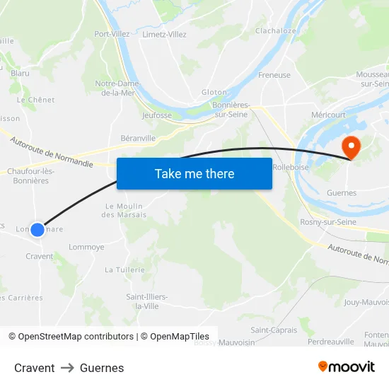 Cravent to Guernes map