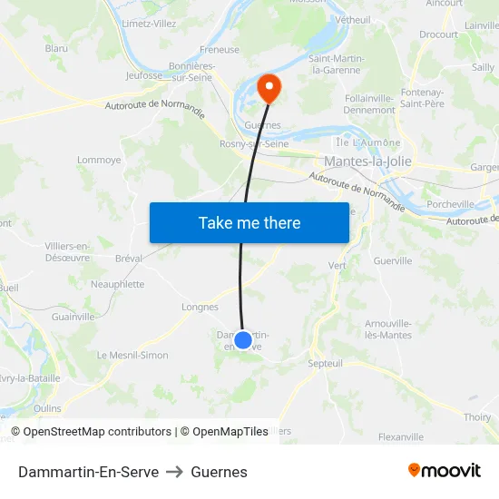 Dammartin-En-Serve to Guernes map