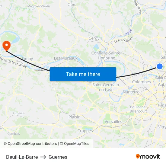 Deuil-La-Barre to Guernes map