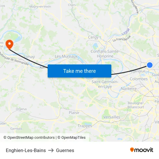 Enghien-Les-Bains to Guernes map