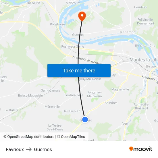 Favrieux to Guernes map