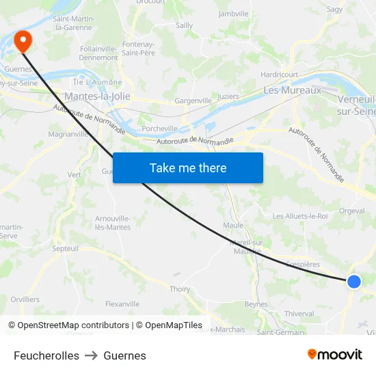 Feucherolles to Guernes map