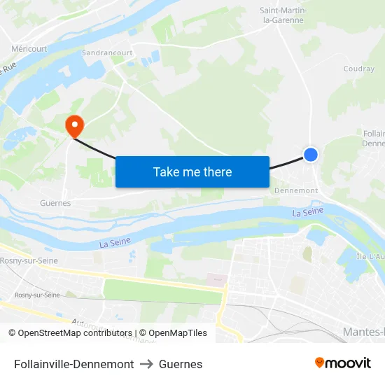 Follainville-Dennemont to Guernes map