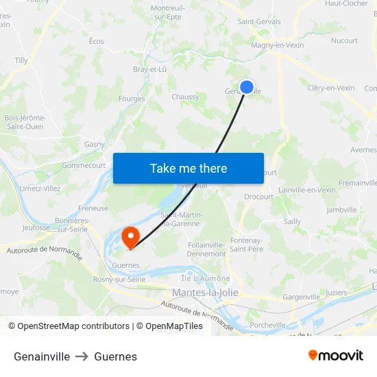 Genainville to Guernes map