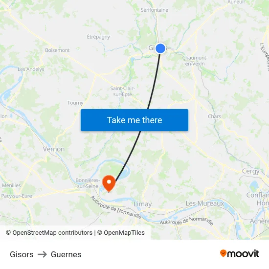 Gisors to Guernes map