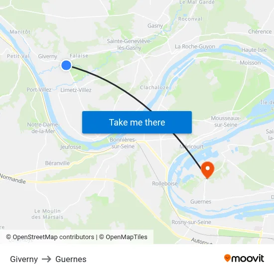 Giverny to Guernes map