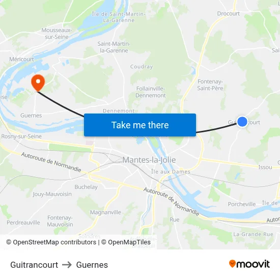 Guitrancourt to Guernes map