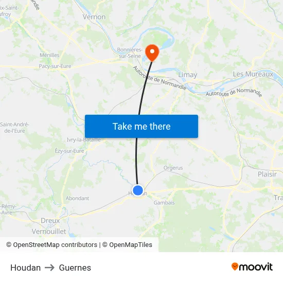 Houdan to Guernes map