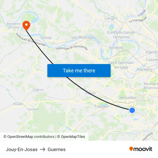 Jouy-En-Josas to Guernes map