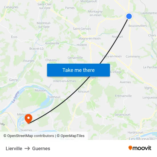 Lierville to Guernes map
