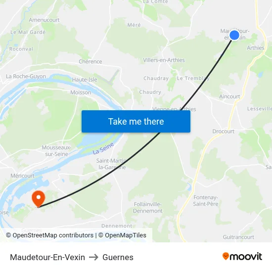 Maudetour-En-Vexin to Guernes map
