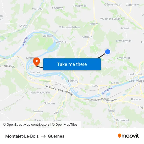 Montalet-Le-Bois to Guernes map