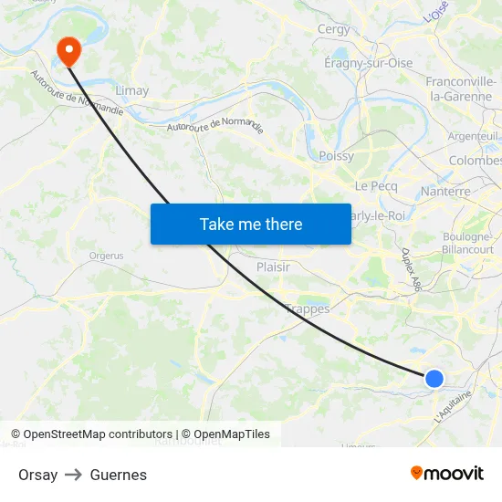 Orsay to Guernes map