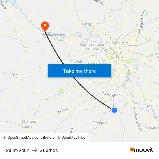 Saint-Vrain to Guernes map