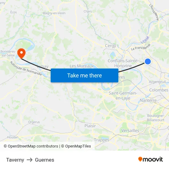 Taverny to Guernes map
