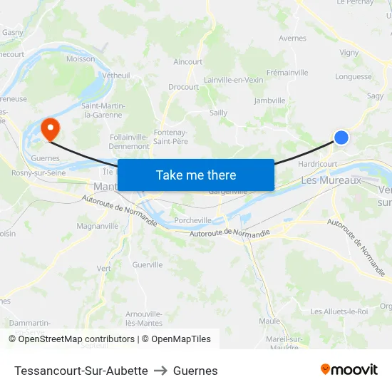 Tessancourt-Sur-Aubette to Guernes map