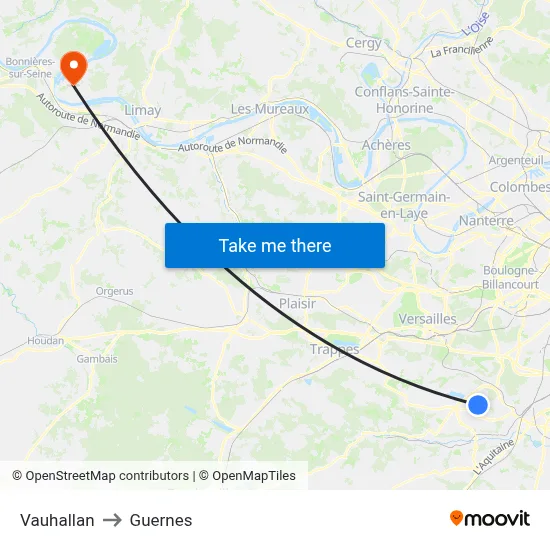 Vauhallan to Guernes map
