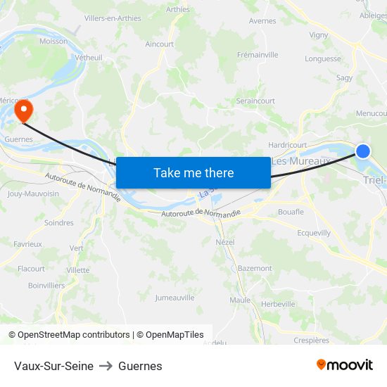 Vaux-Sur-Seine to Guernes map
