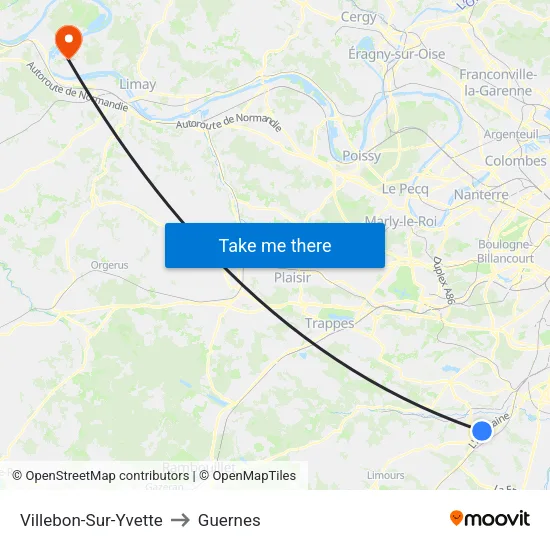 Villebon-Sur-Yvette to Guernes map