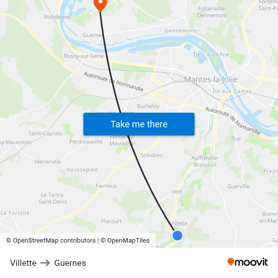 Villette to Guernes map
