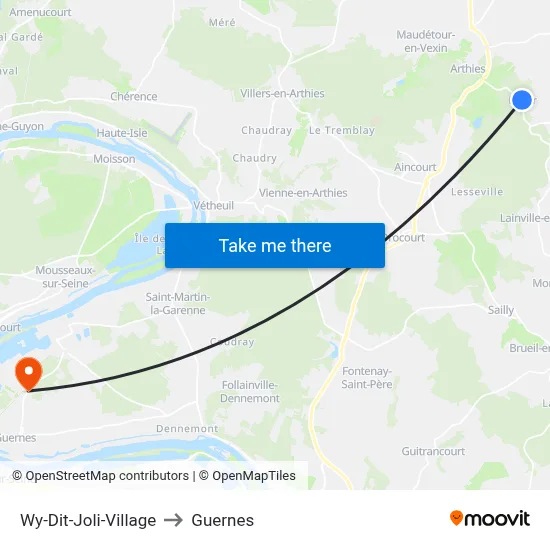 Wy-Dit-Joli-Village to Guernes map