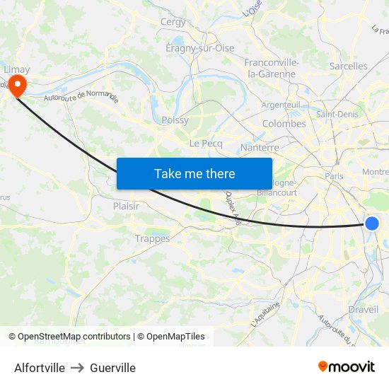 Alfortville to Guerville map