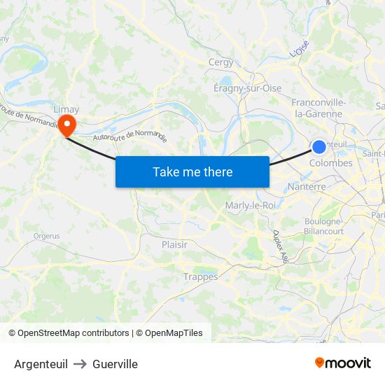 Argenteuil to Guerville map