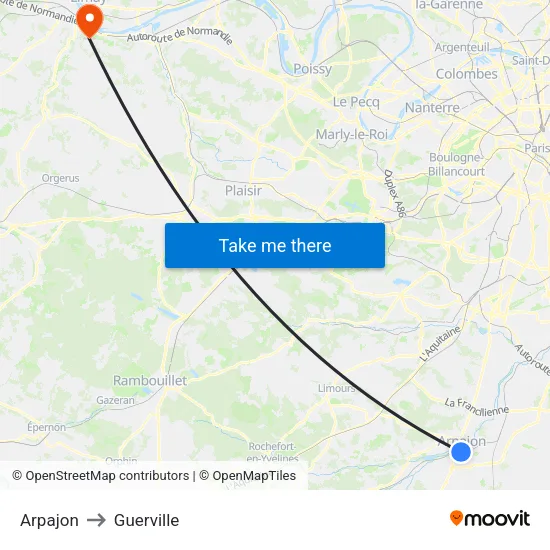 Arpajon to Guerville map