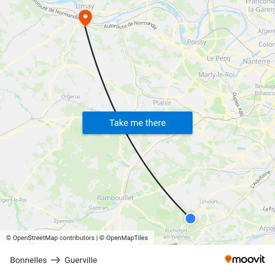 Bonnelles to Guerville map