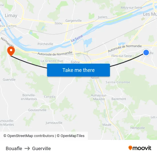Bouafle to Guerville map