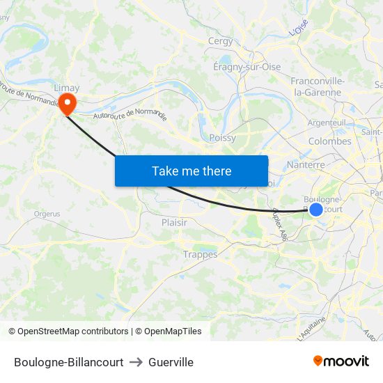 Boulogne-Billancourt to Guerville map