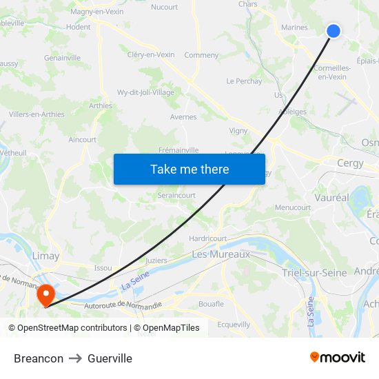 Breancon to Guerville map